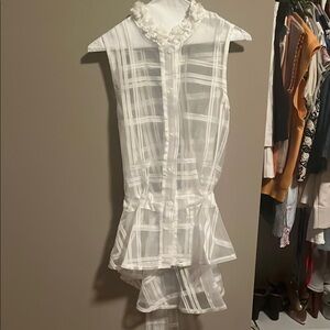 White Sheer Plaid Sleeveless Blouse